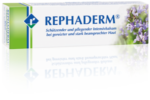 REPHADERM® ist ein schützender und pflegender Balsam bei gereizter und stark beanspruchter Haut. Es enthält die pflanzlichen Wirkstoffe: Salbei, Bitterem Beifuß, Rosmarin, Sonnenhut und Myrrhe.