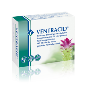 VENTRACID® mit Kurkuma, Cholin und Enzymkonzentratien unterstützt die gesunde Verdauung, indem es die Funktionen von Leber, Galle und Darm fördert und einer Disharmonie im Verdauungstrakt entgegenwirkt.