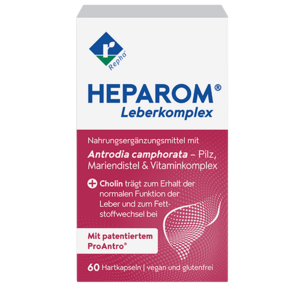 Packshot HEPAROM® Leberkomplex, 60 Hartkapseln, Vorderseite Faltschachtel 