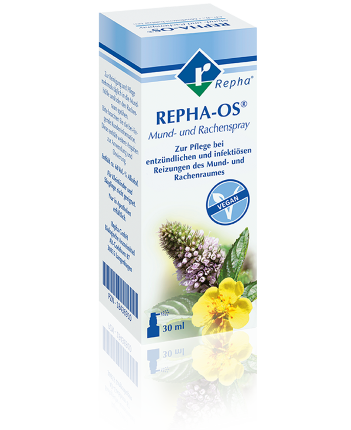 REPHA-OS® Mundspray REPHA-OS® Mundspray enthält diese Heilpflanzen: Myrrhe, Blutwurz, Ratanhia, Pfefferminze, Eukalyptus, Gewürznelke und Anis.