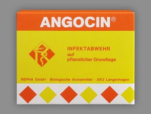 Hier sieht man eine historische Schachtel des Arzneimittels ANGOCIN Anti Infekt N.