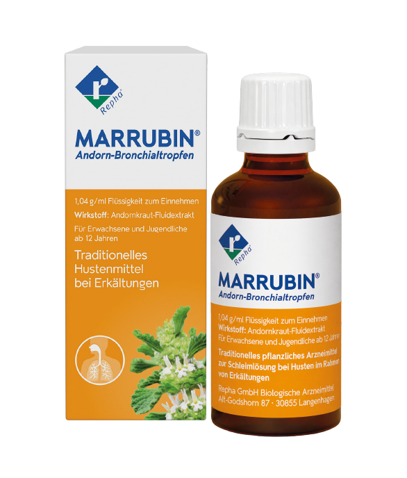 MARRUBIN® Andorn-Bronchialtropfen ist ein pflanzliches Arzneimittel mit dem Wirkstoff Marrubiin aus dem Andorn. Es wird als Schleimlöser bei Erkältungshusten eingesetzt.